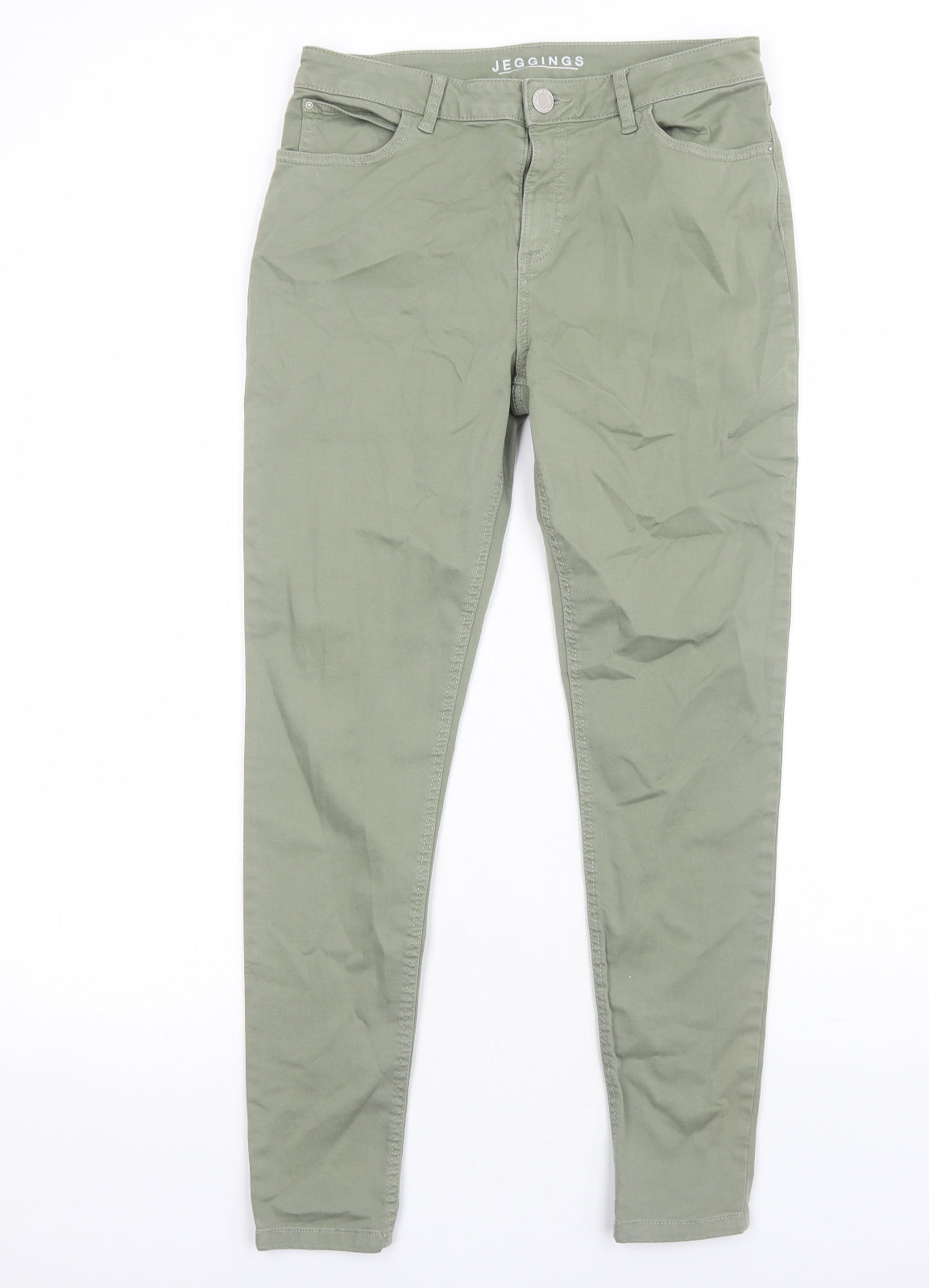 Marks and Spencer Womens Green Cotton Skinny Jeans Size 12 Regular Zip