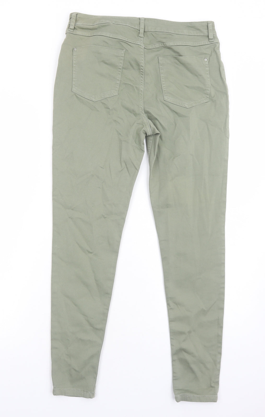 Marks and Spencer Womens Green Cotton Skinny Jeans Size 12 Regular Zip