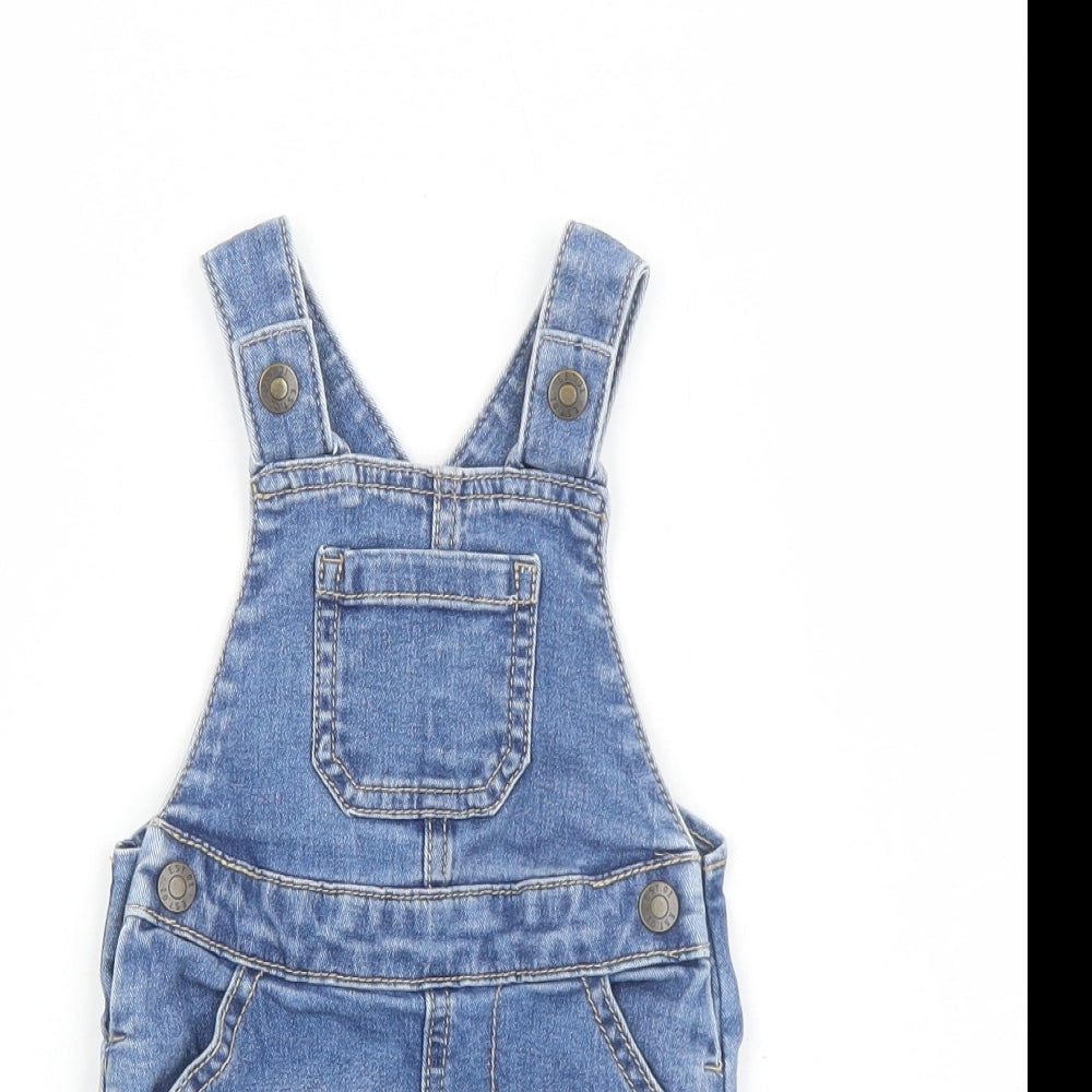 F&F Baby Blue Cotton Dungaree One-Piece Size 3-6 Months Snap