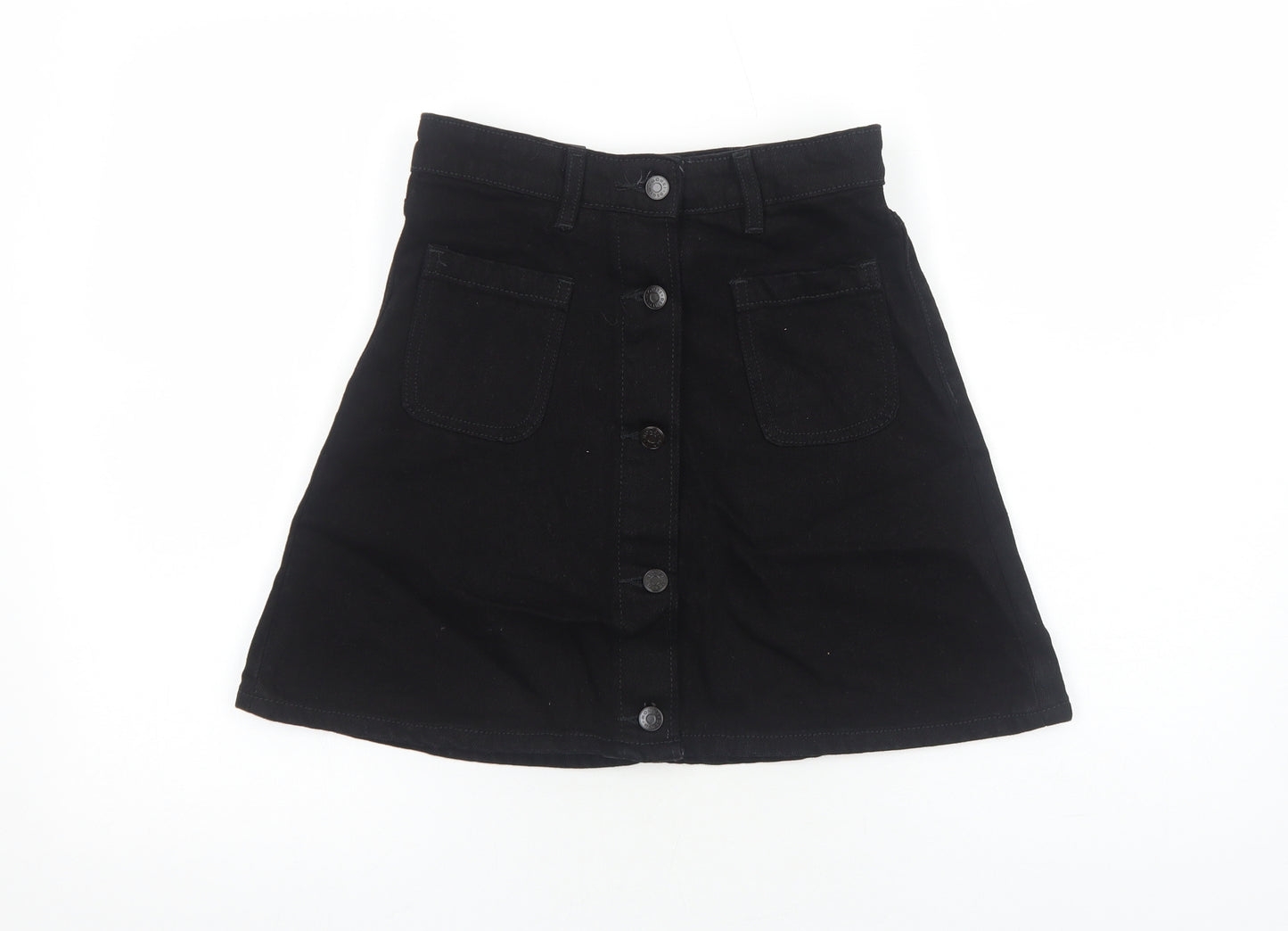 Monki Womens Black Cotton Swing Skirt Size 8 Button