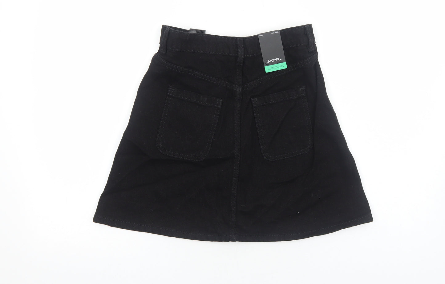 Monki Womens Black Cotton Swing Skirt Size 8 Button