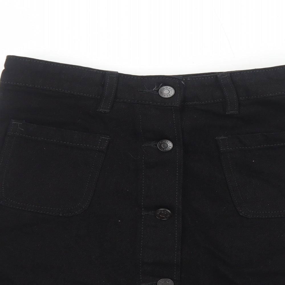 Monki Womens Black Cotton Swing Skirt Size 8 Button
