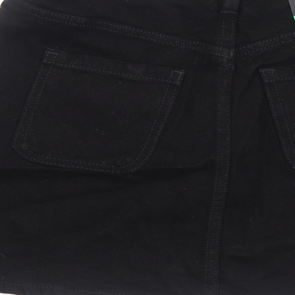 Monki Womens Black Cotton Swing Skirt Size 8 Button