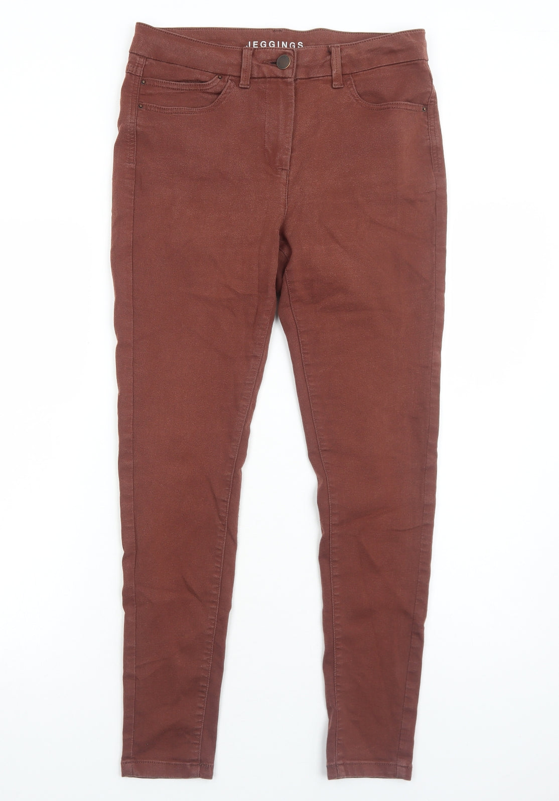 Marks and Spencer Womens Brown Herringbone Cotton Skinny Jeans Size 12 Regular Zip