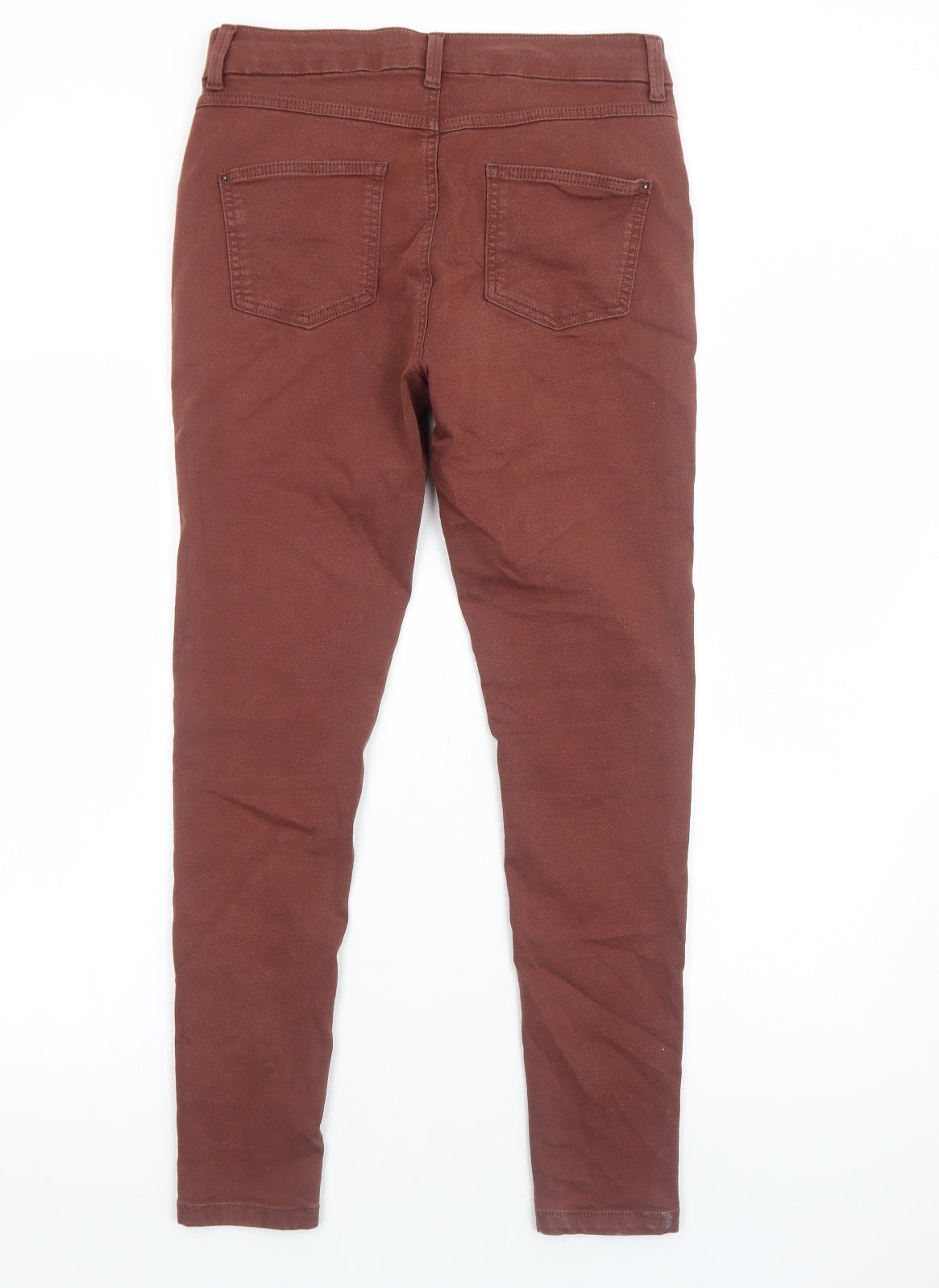 Marks and Spencer Womens Brown Herringbone Cotton Skinny Jeans Size 12 Regular Zip