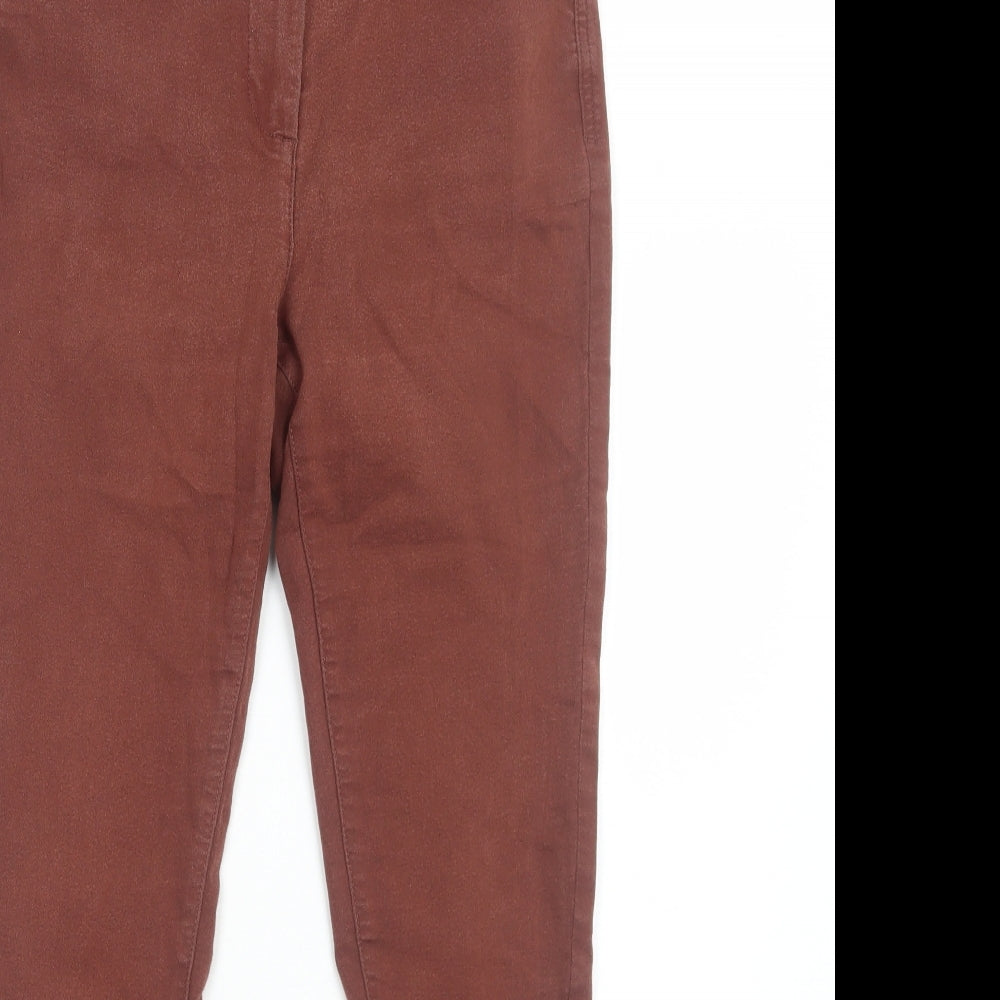 Marks and Spencer Womens Brown Herringbone Cotton Skinny Jeans Size 12 Regular Zip