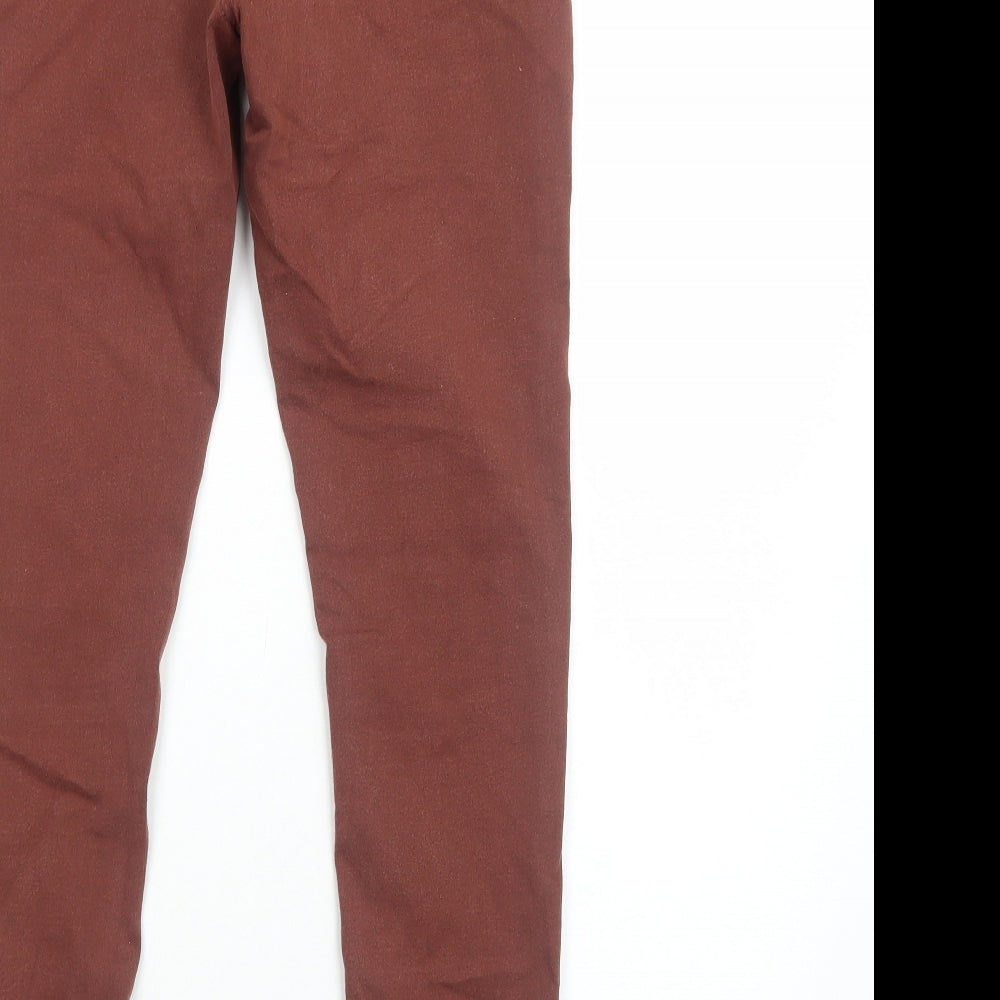 Marks and Spencer Womens Brown Herringbone Cotton Skinny Jeans Size 12 Regular Zip