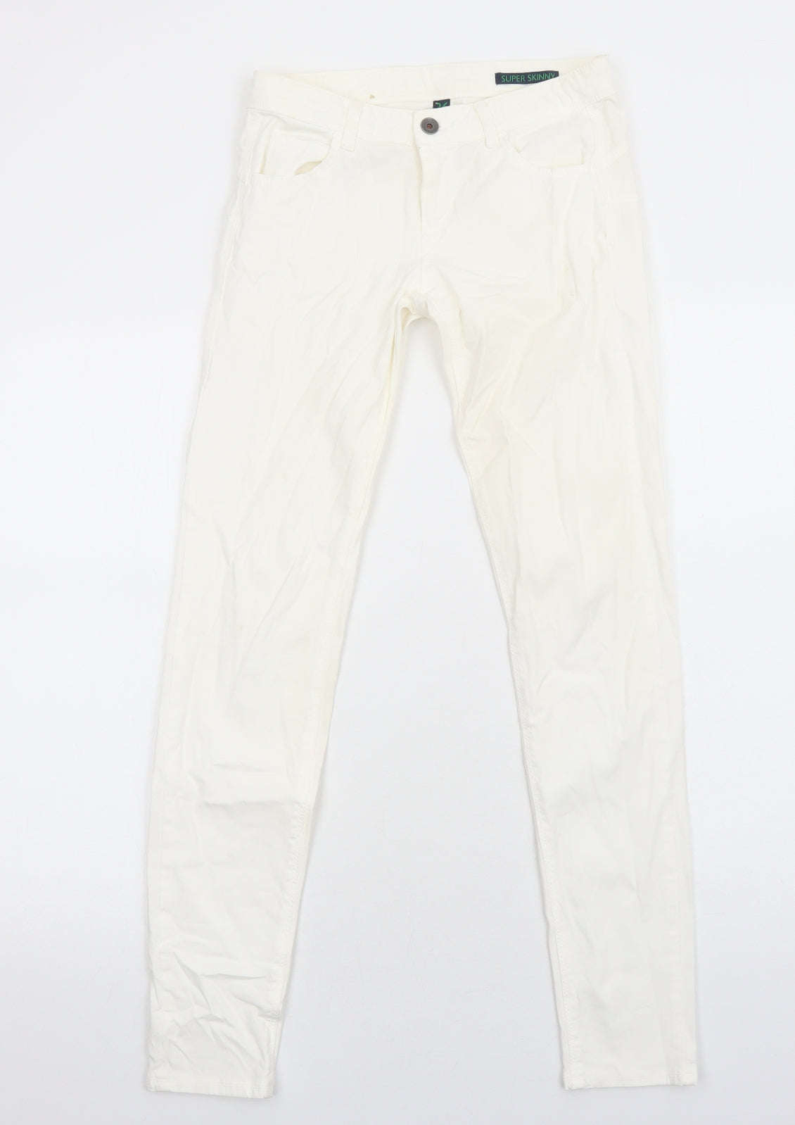 Benetton Jean Womens White Cotton Skinny Jeans Size 6 Regular Zip