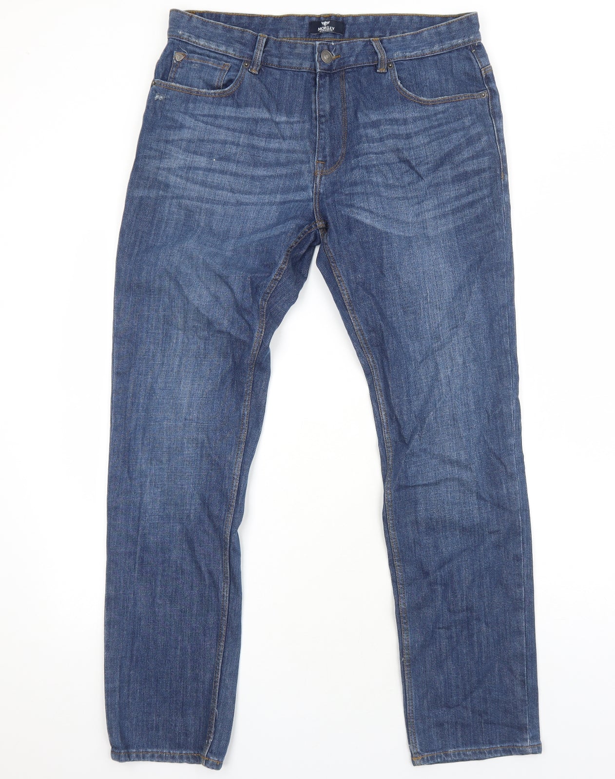Morley Mens Blue Cotton Straight Jeans Size L Regular Zip