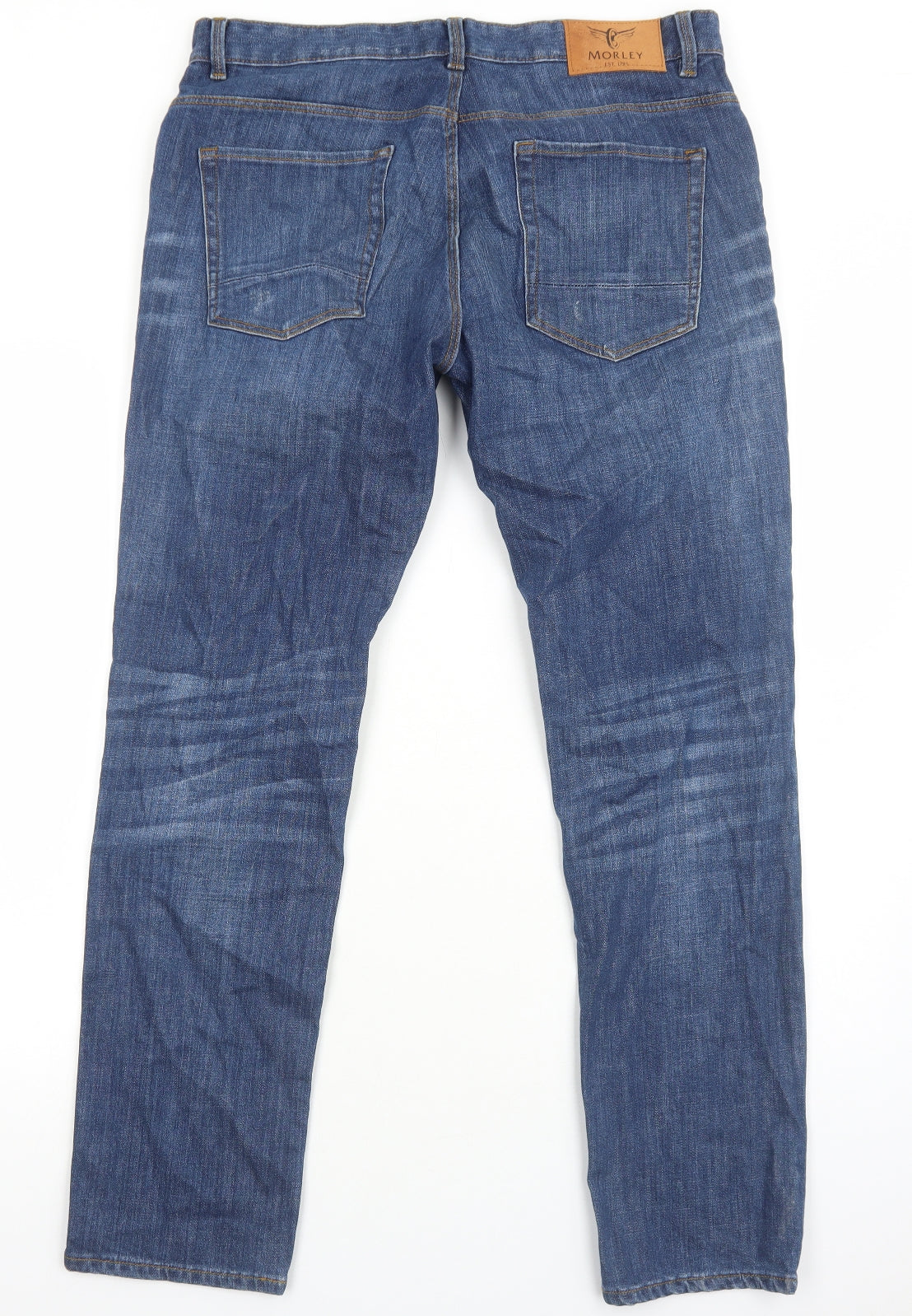 Morley Mens Blue Cotton Straight Jeans Size L Regular Zip