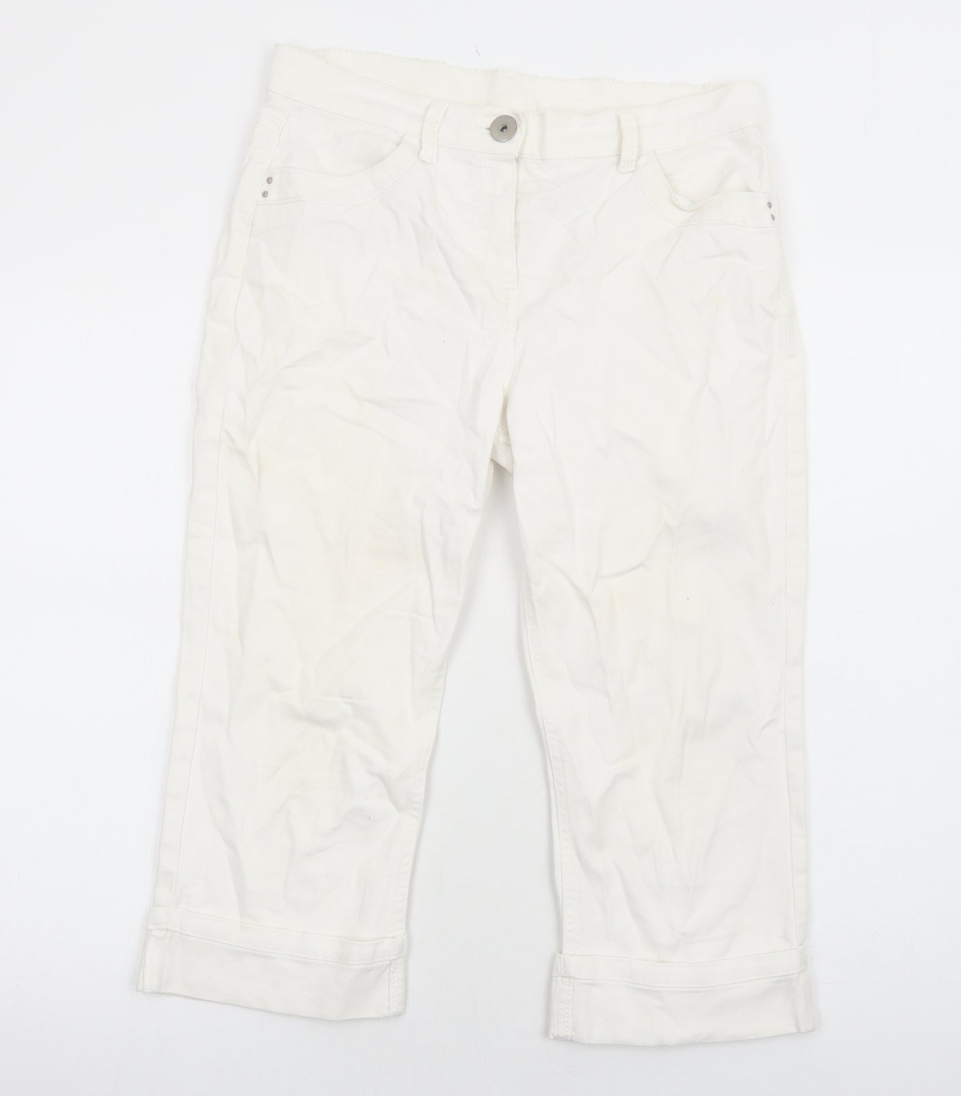 Marks and Spencer Womens White Cotton Cropped Jeans Size 12 Regular Zip