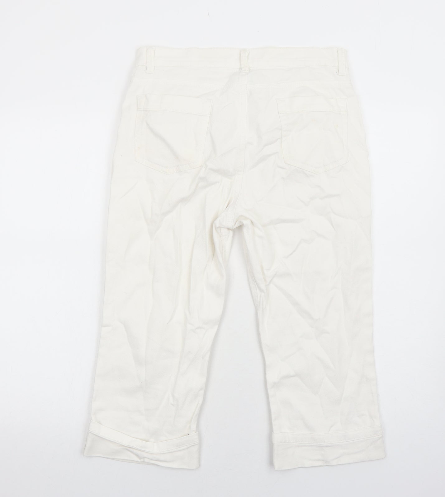 Marks and Spencer Womens White Cotton Cropped Jeans Size 12 Regular Zip