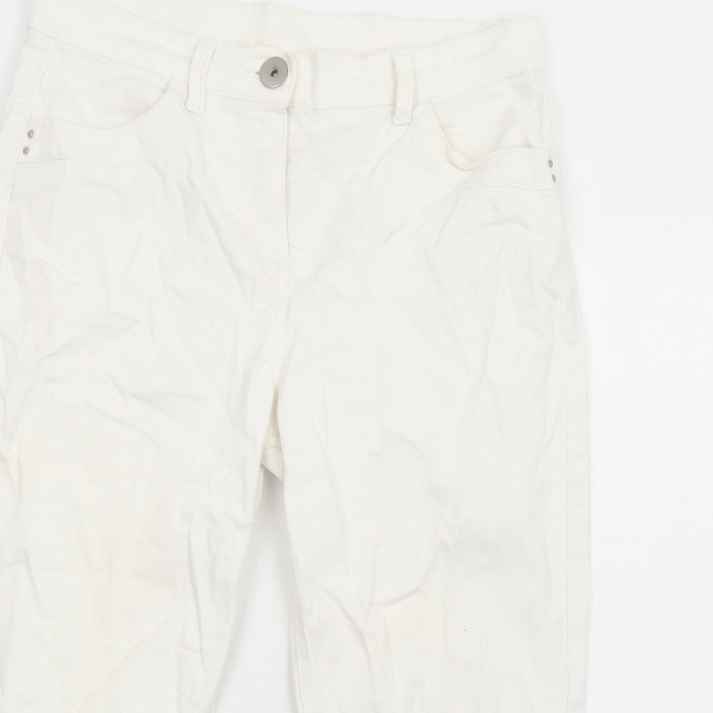 Marks and Spencer Womens White Cotton Cropped Jeans Size 12 Regular Zip