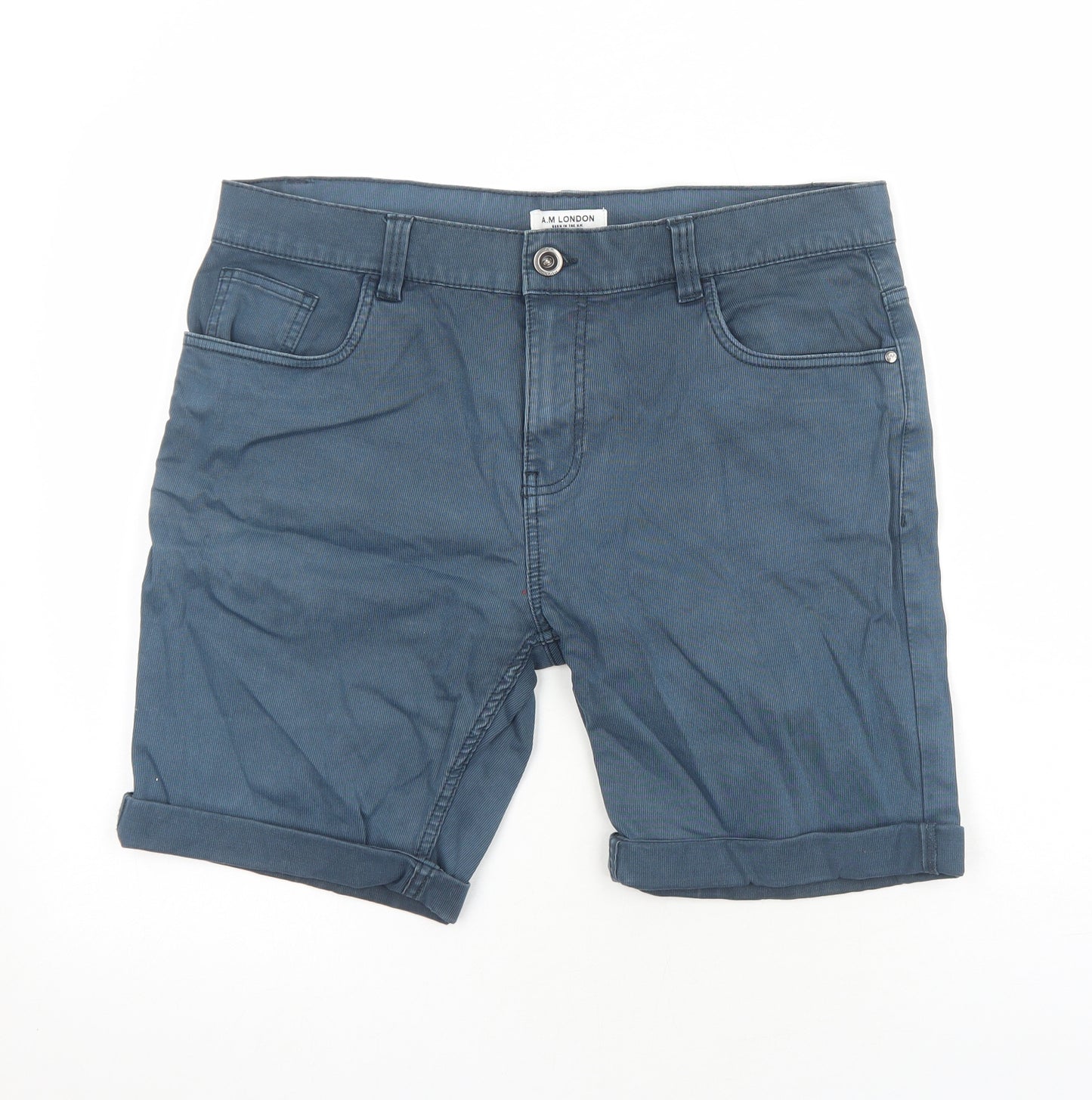 A.M London Mens Blue Cotton Biker Shorts Size L Regular Zip