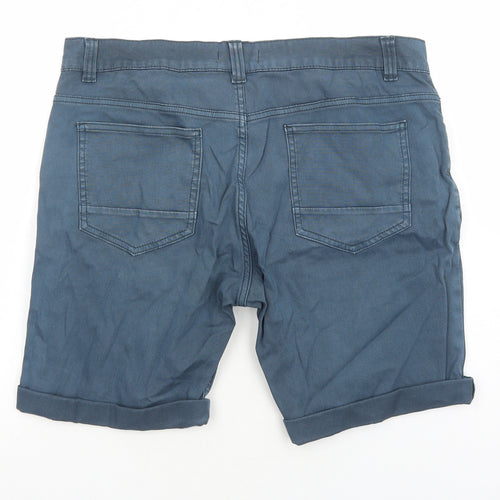 A.M London Mens Blue Cotton Biker Shorts Size L Regular Zip