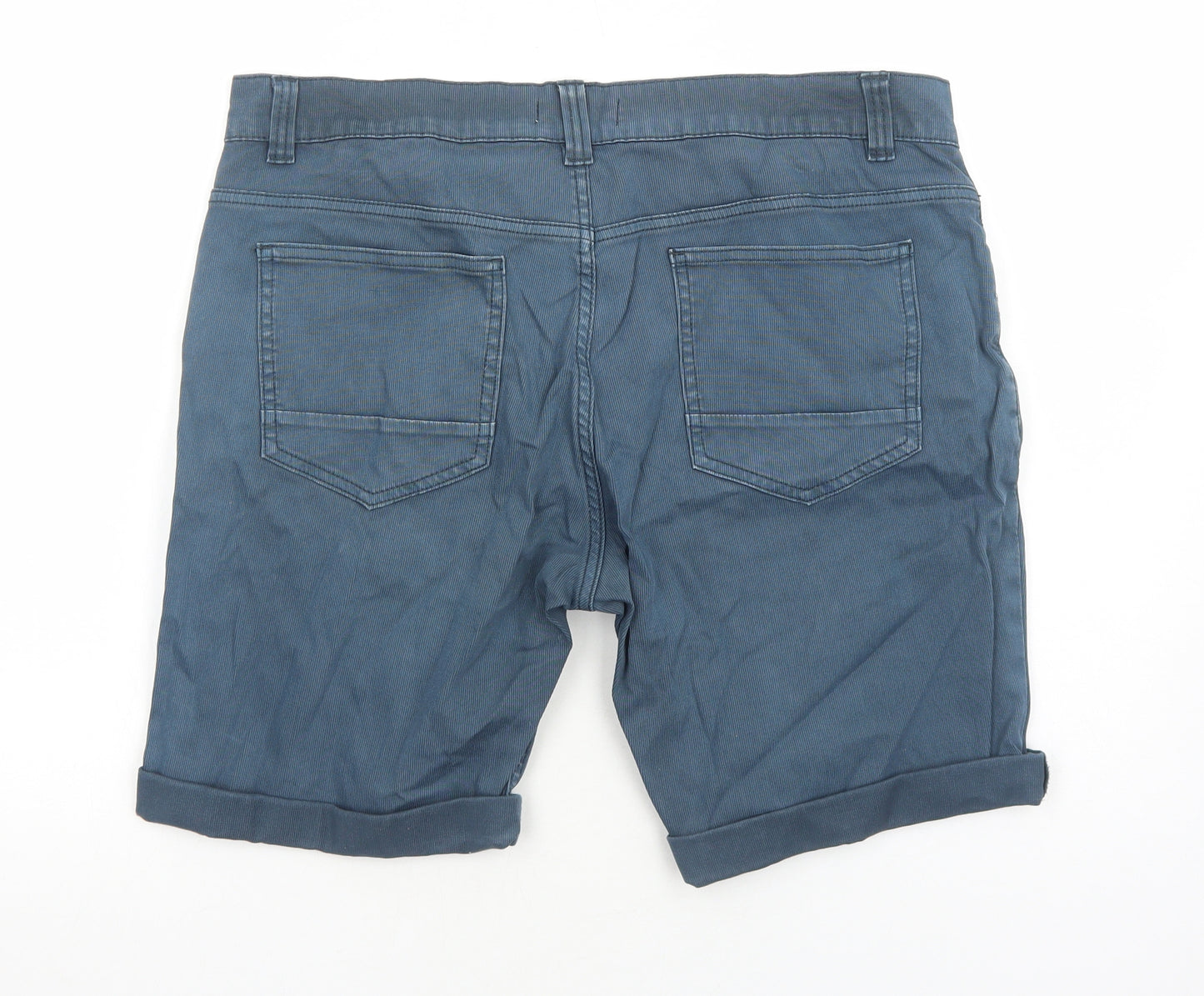 A.M London Mens Blue Cotton Biker Shorts Size L Regular Zip