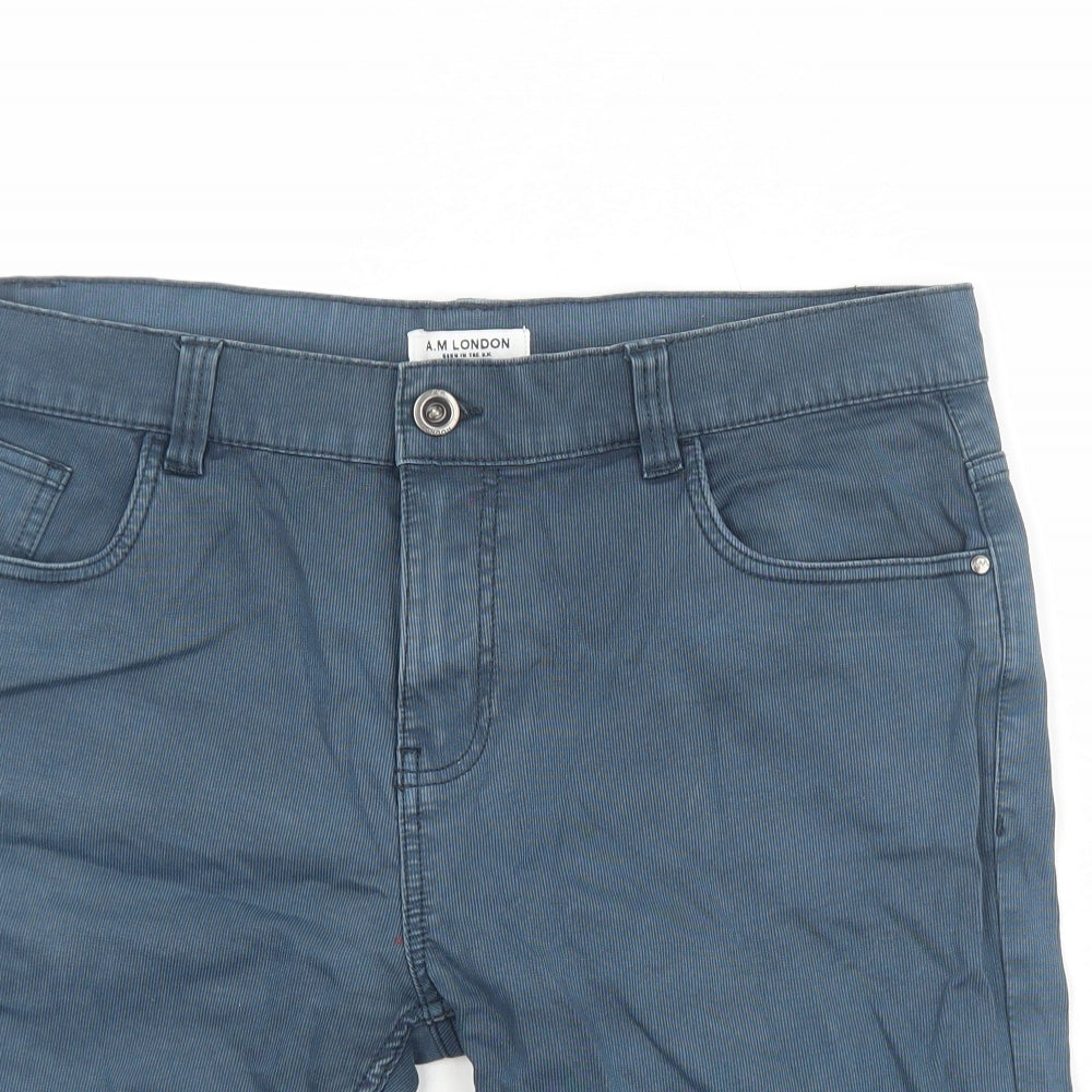 A.M London Mens Blue Cotton Biker Shorts Size L Regular Zip