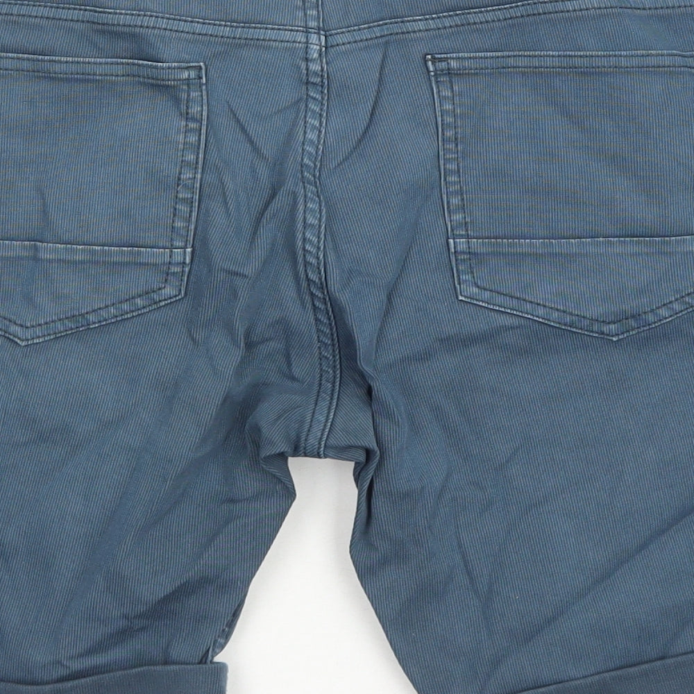 A.M London Mens Blue Cotton Biker Shorts Size L Regular Zip