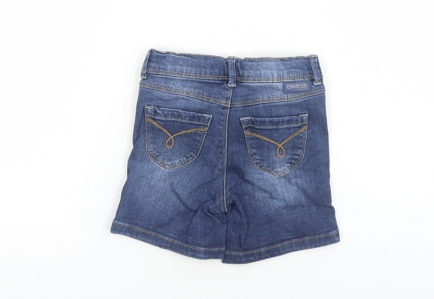Okaidi Girls Blue Cotton Cut-Off Shorts Size 6 Years Regular Zip