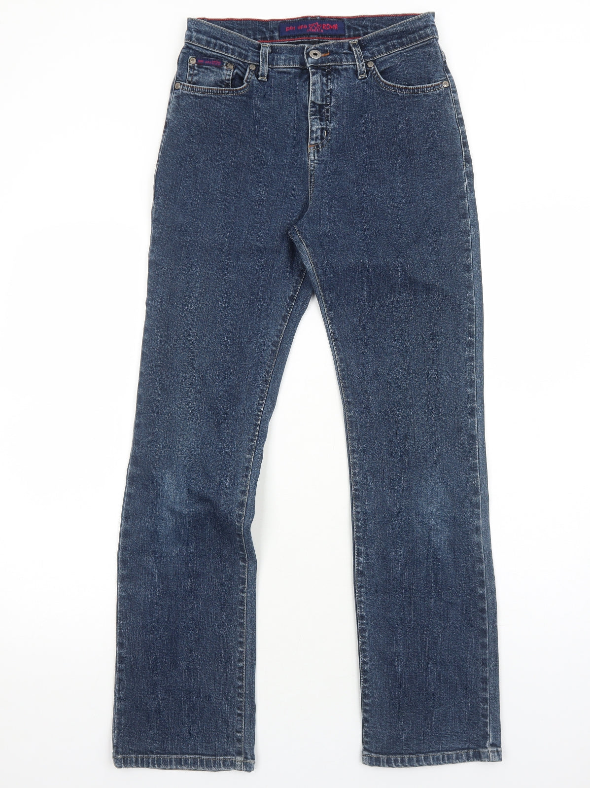 Per Una Womens Blue Cotton Straight Jeans Size 12 Regular Zip