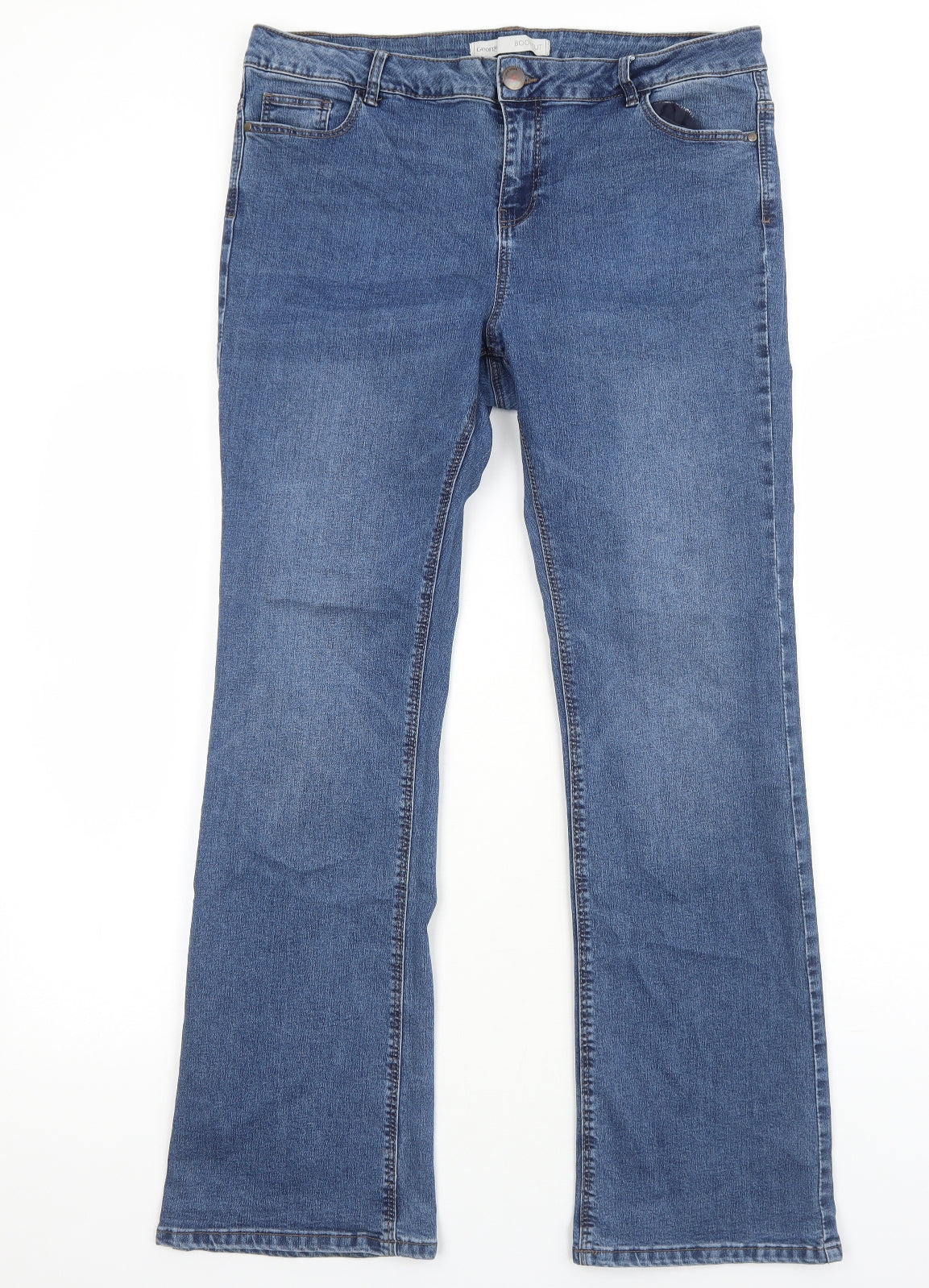George Womens Blue Cotton Bootcut Jeans Size 16 Regular Zip