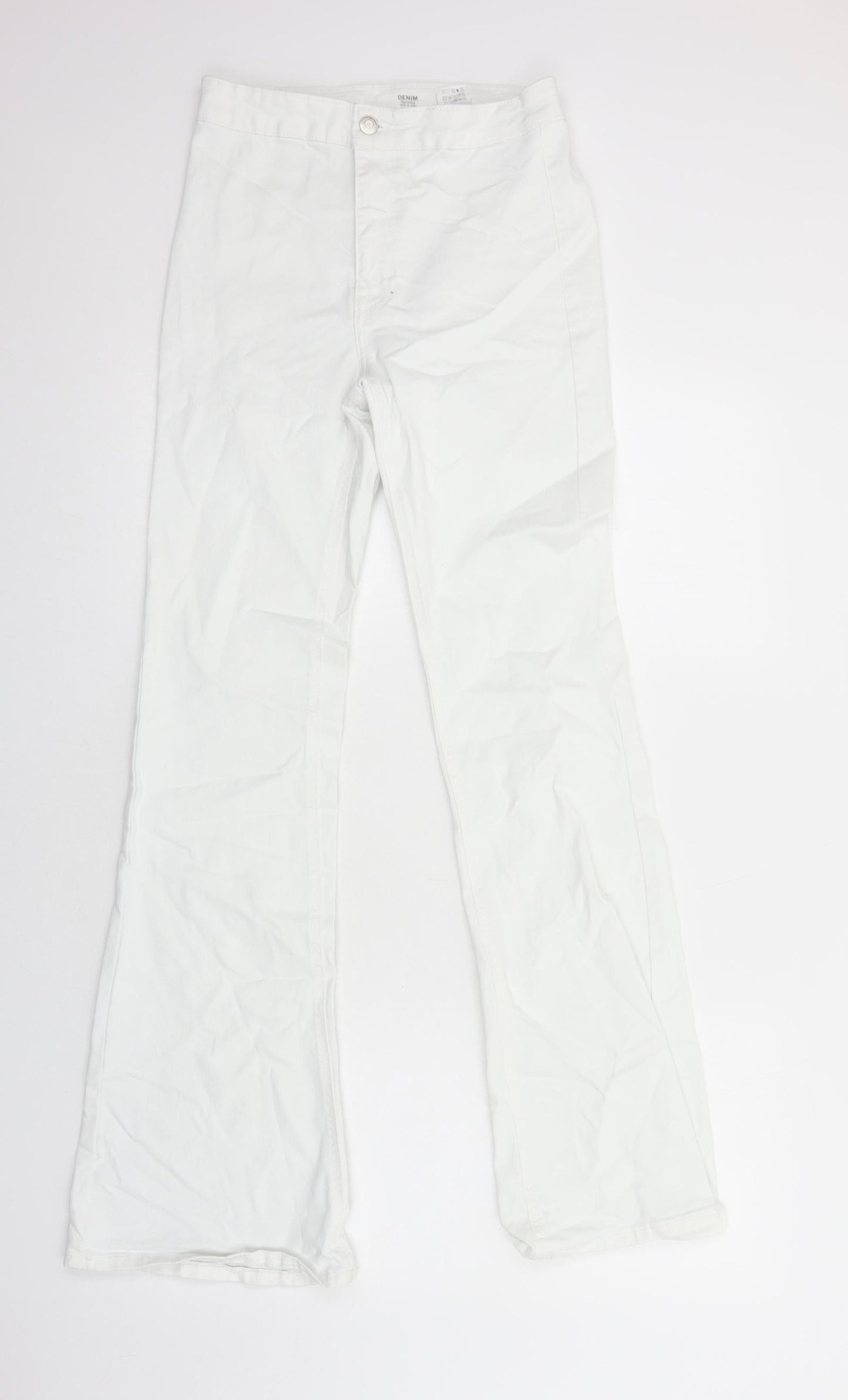 Bershka Womens White Cotton Bootcut Jeans Size 10 Regular Zip