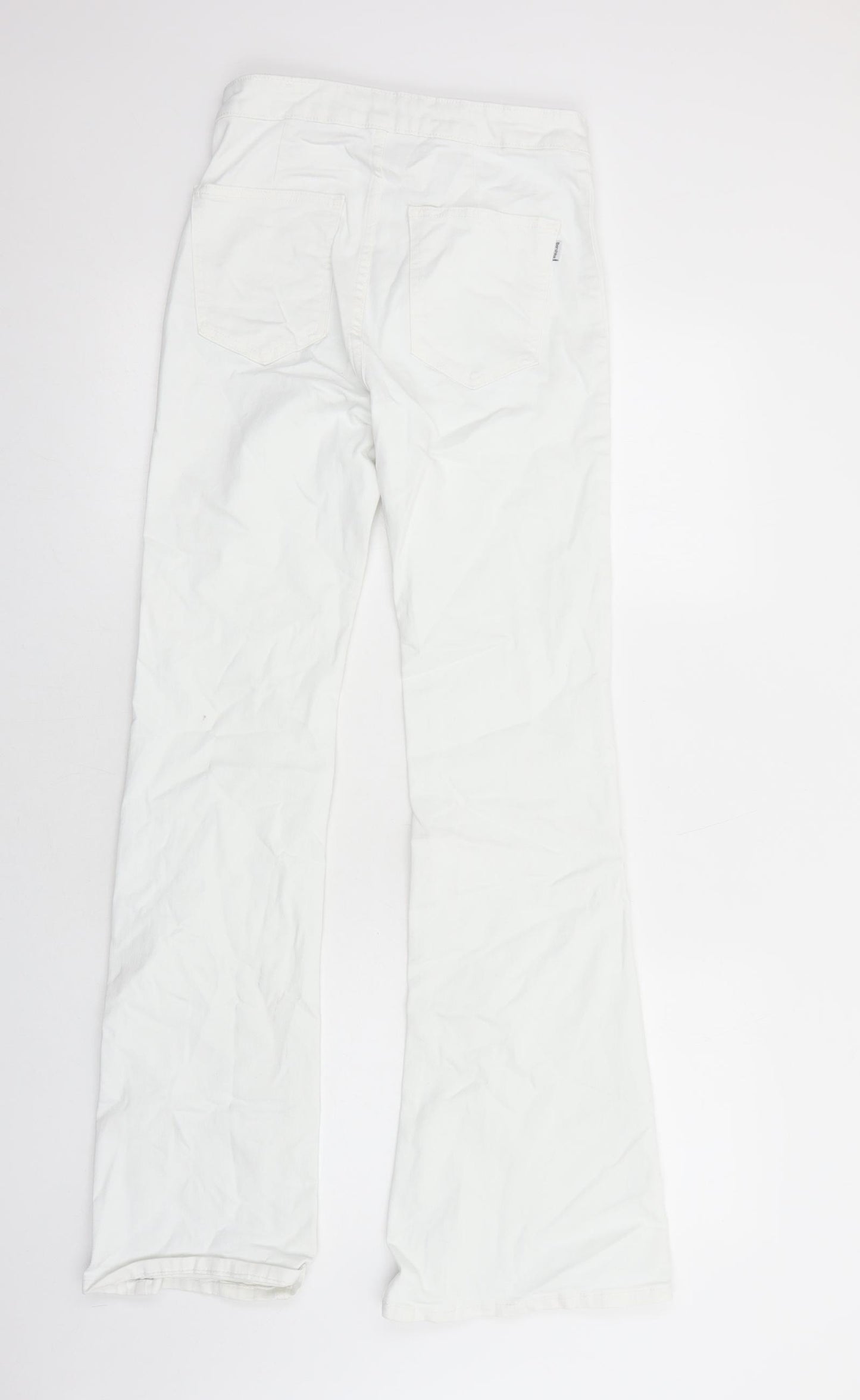 Bershka Womens White Cotton Bootcut Jeans Size 10 Regular Zip