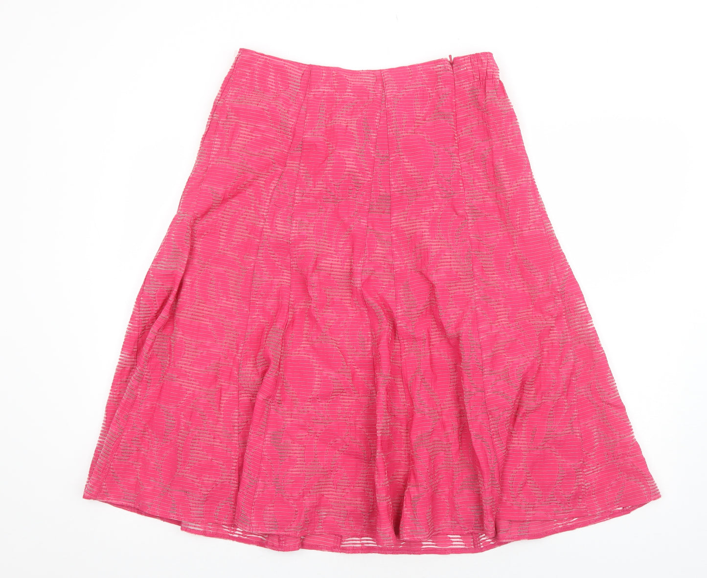 Marks and Spencer Womens Pink Geometric Viscose Swing Skirt Size 12 Zip