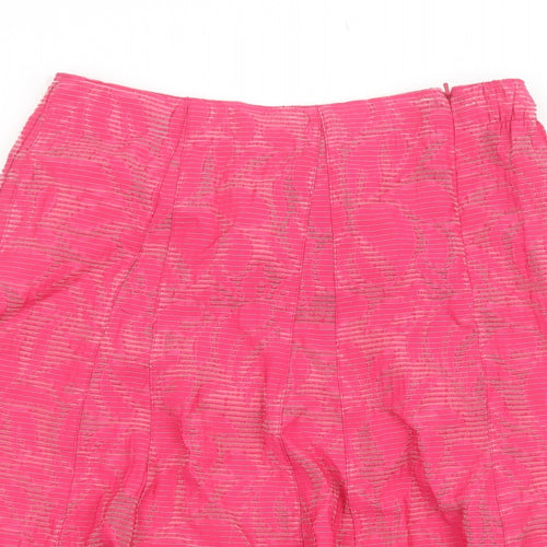 Marks and Spencer Womens Pink Geometric Viscose Swing Skirt Size 12 Zip
