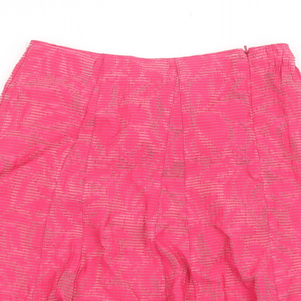 Marks and Spencer Womens Pink Geometric Viscose Swing Skirt Size 12 Zip