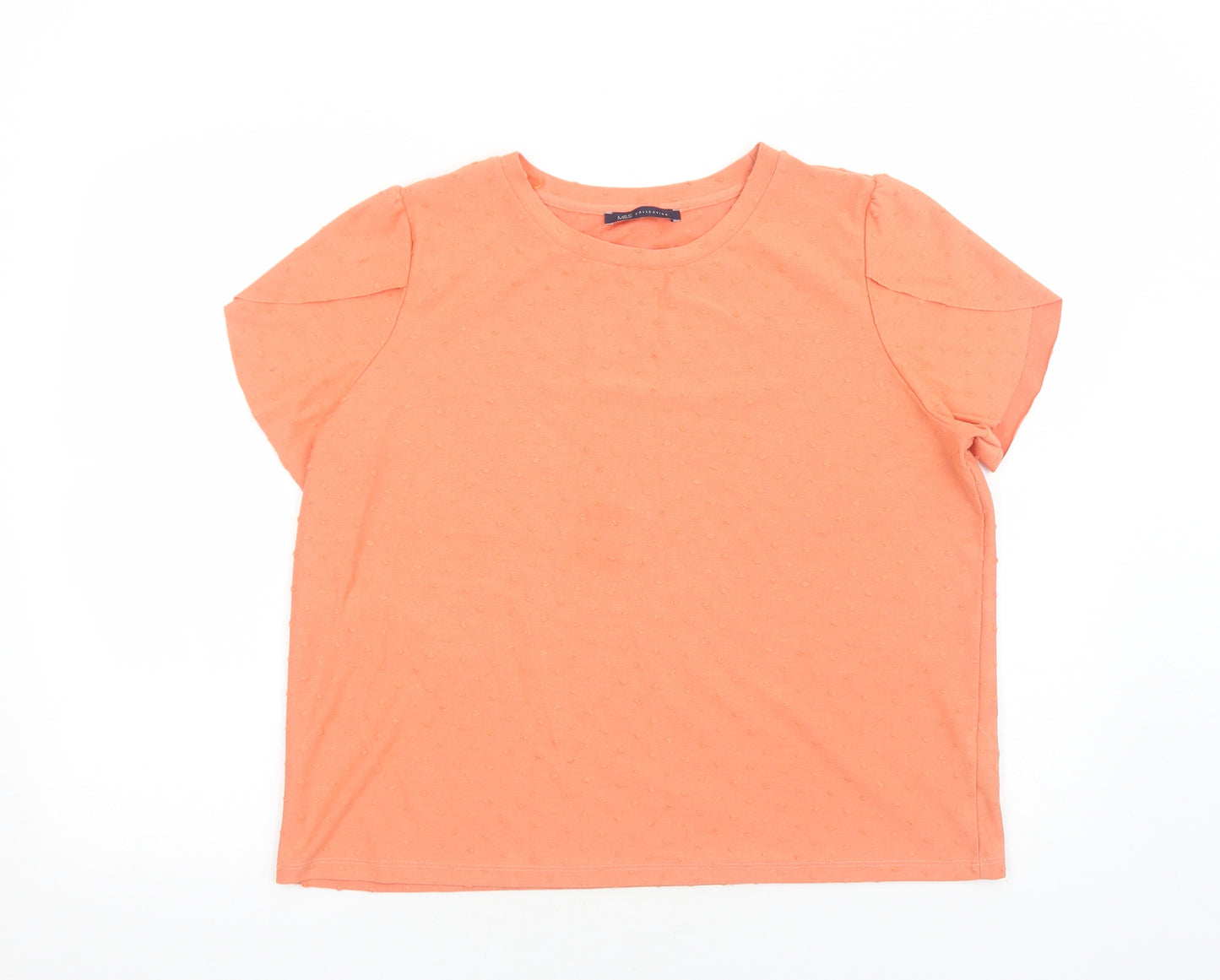 Marks and Spencer Womens Orange Viscose Basic T-Shirt Size 20 Round Neck