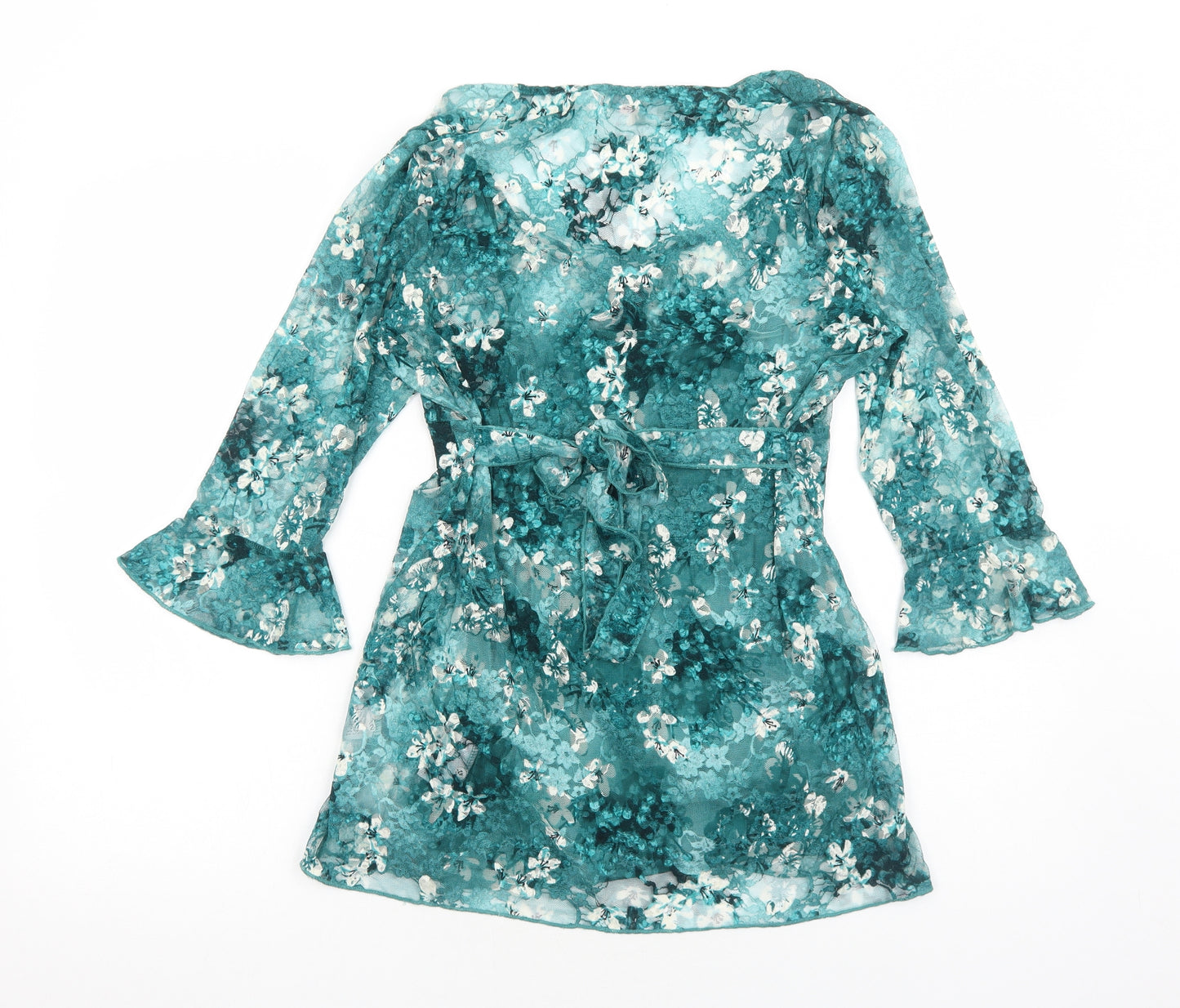 Per Una Womens Green Floral Cotton Tunic Blouse Size 14 V-Neck