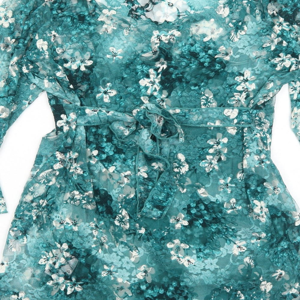 Per Una Womens Green Floral Cotton Tunic Blouse Size 14 V-Neck