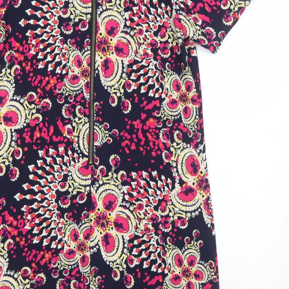 Primark Womens Blue Geometric Polyester Shift Size 14 Boat Neck Zip
