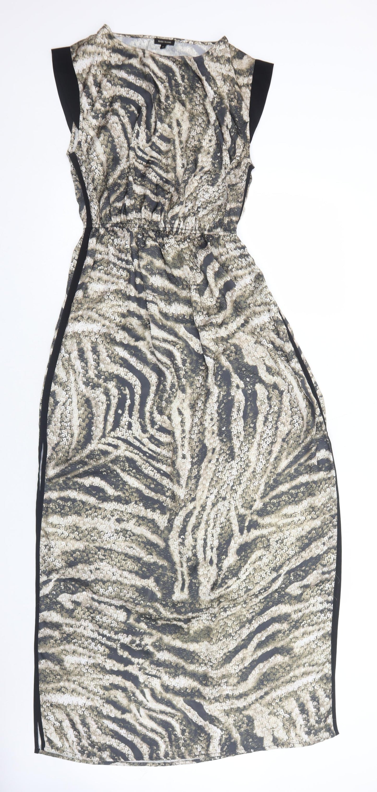 River Island Womens Green Animal Print Polyester Maxi Size 12 Boat Neck Pullover - Zebra Print