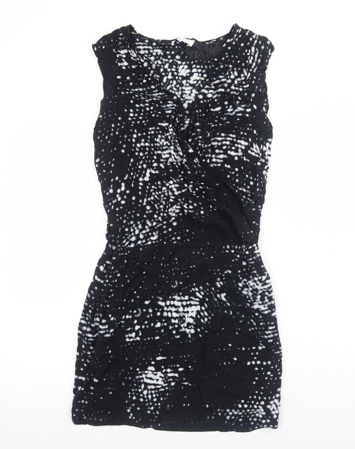 Second Female Womens Black Geometric Rayon Bodycon Size XS Boat Neck Pullover