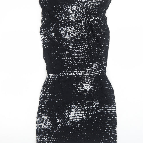 Second Female Womens Black Geometric Rayon Bodycon Size XS Boat Neck Pullover