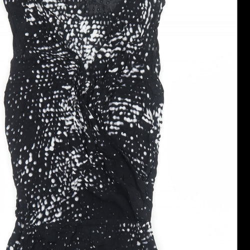 Second Female Womens Black Geometric Rayon Bodycon Size XS Boat Neck Pullover