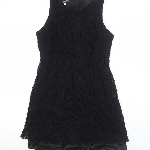 JR&Co Womens Black Polyester Mini Size 12 Boat Neck Zip