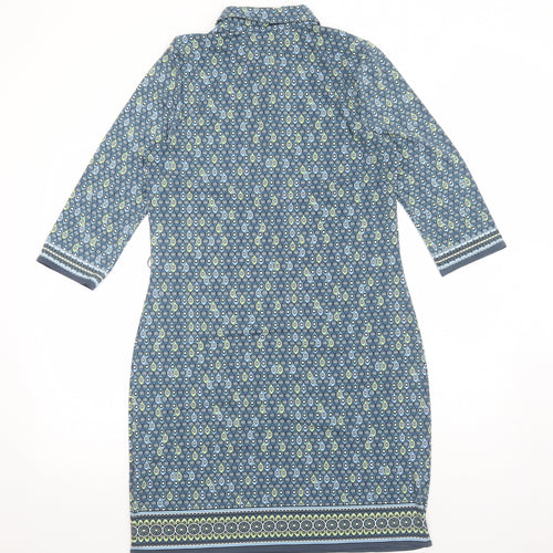 Max Studio Womens Blue Geometric Polyester Shirt Dress Size M Collared Button