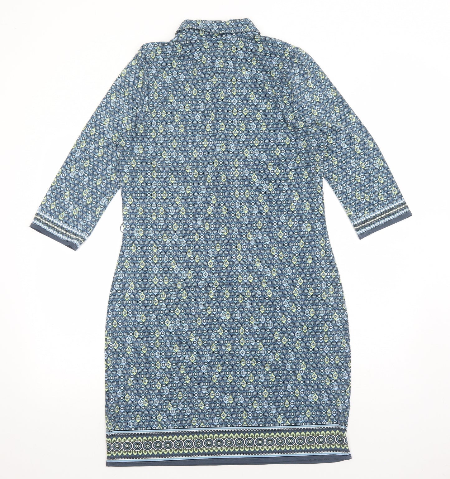 Max Studio Womens Blue Geometric Polyester Shirt Dress Size M Collared Button