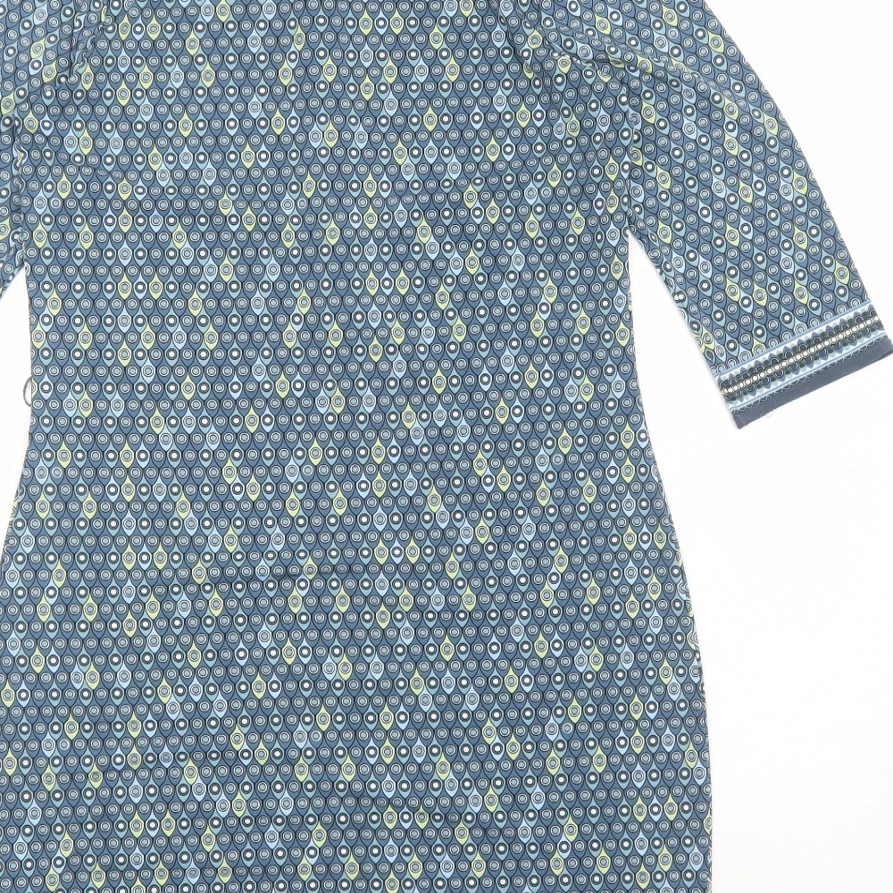 Max Studio Womens Blue Geometric Polyester Shirt Dress Size M Collared Button