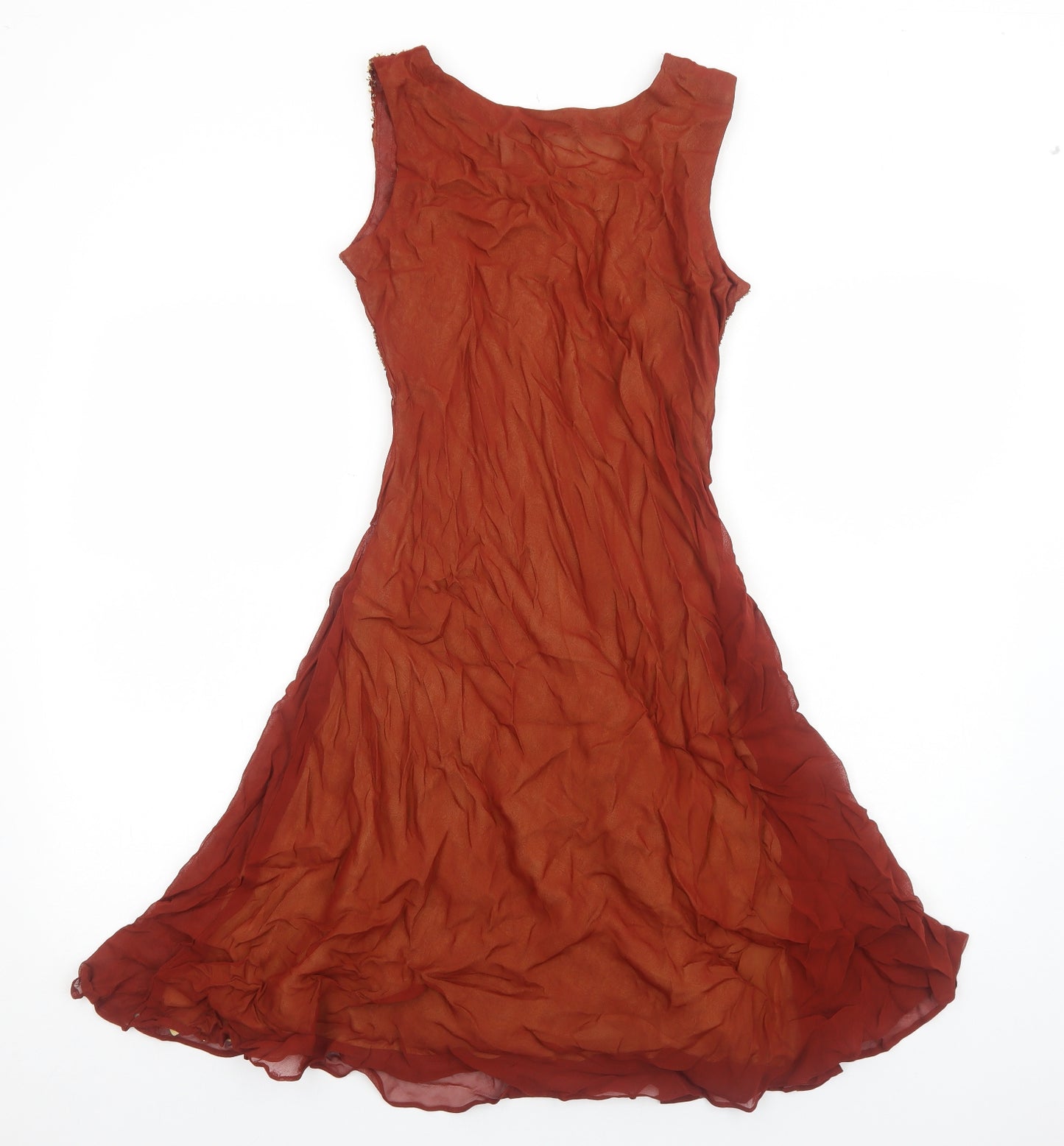 Preworn Womens Brown Polyester Fit & Flare Size 12 Scoop Neck Pullover - Embellished