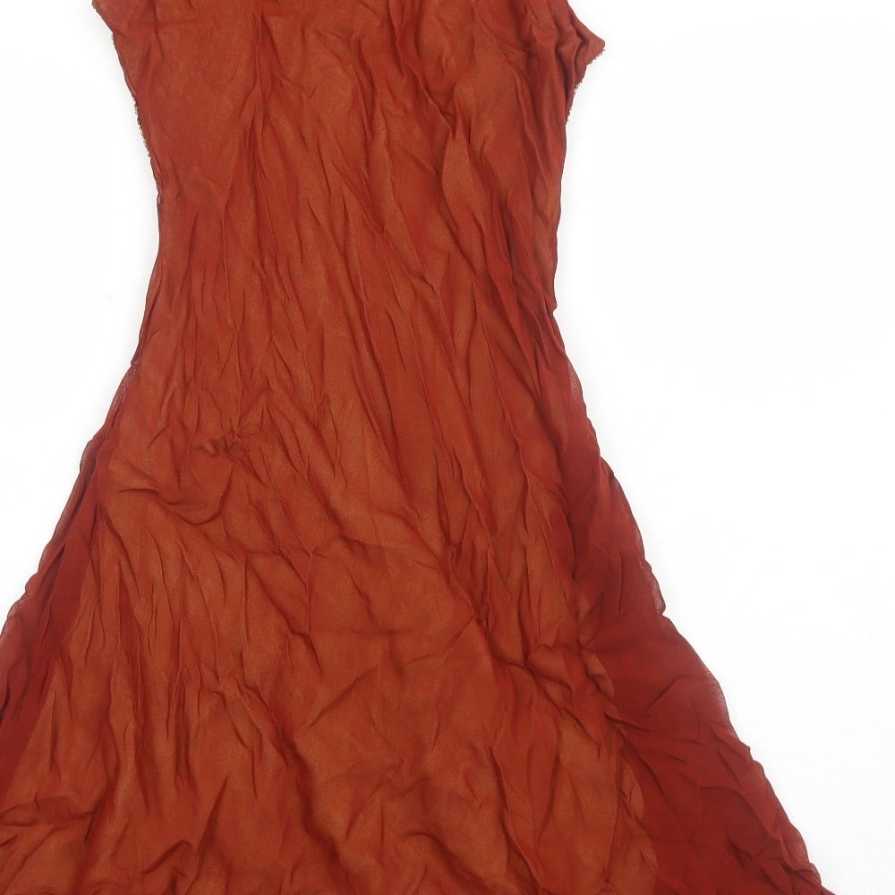 Preworn Womens Brown Polyester Fit & Flare Size 12 Scoop Neck Pullover - Embellished