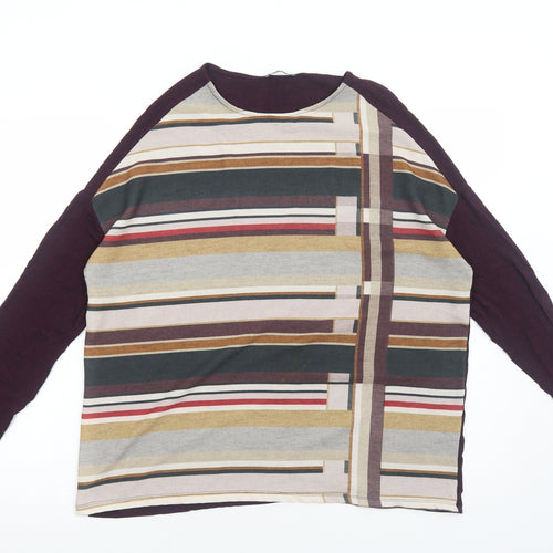 Zara Womens Purple Striped Polyester Basic Blouse Size S Boat Neck