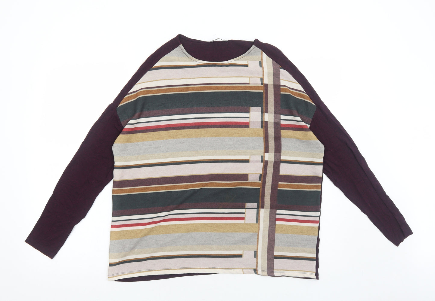 Zara Womens Purple Striped Polyester Basic Blouse Size S Boat Neck