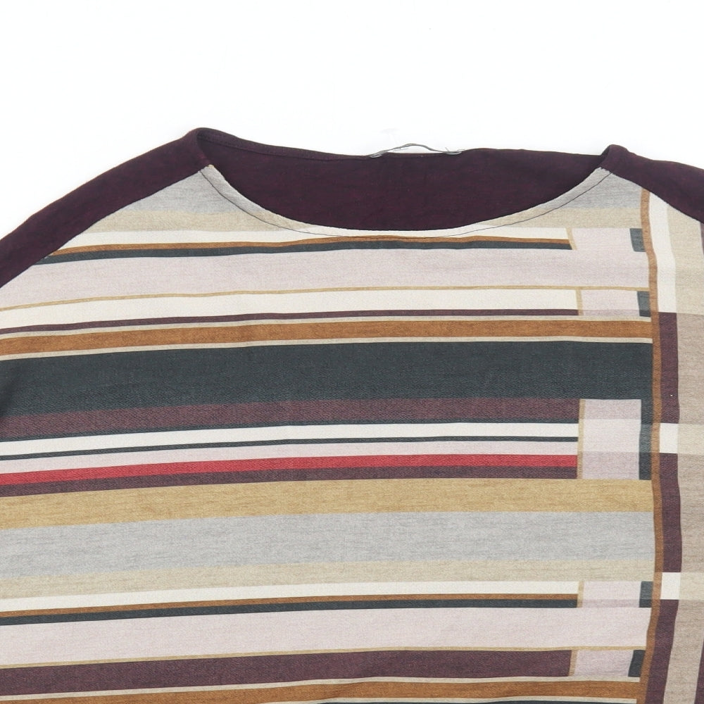 Zara Womens Purple Striped Polyester Basic Blouse Size S Boat Neck