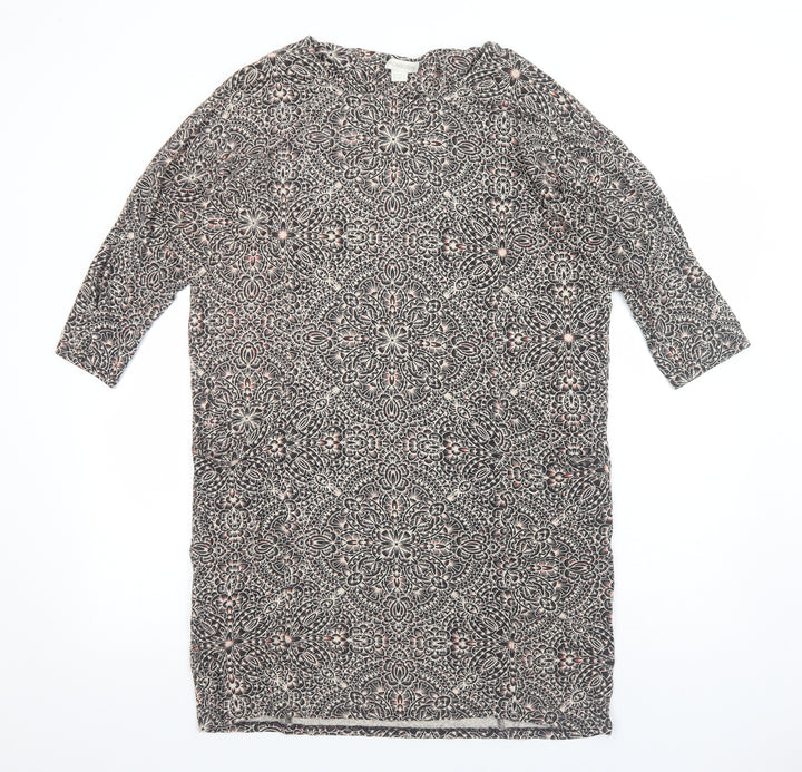 Monsoon Womens Grey Geometric Viscose Shift Size 14 Boat Neck Pullover