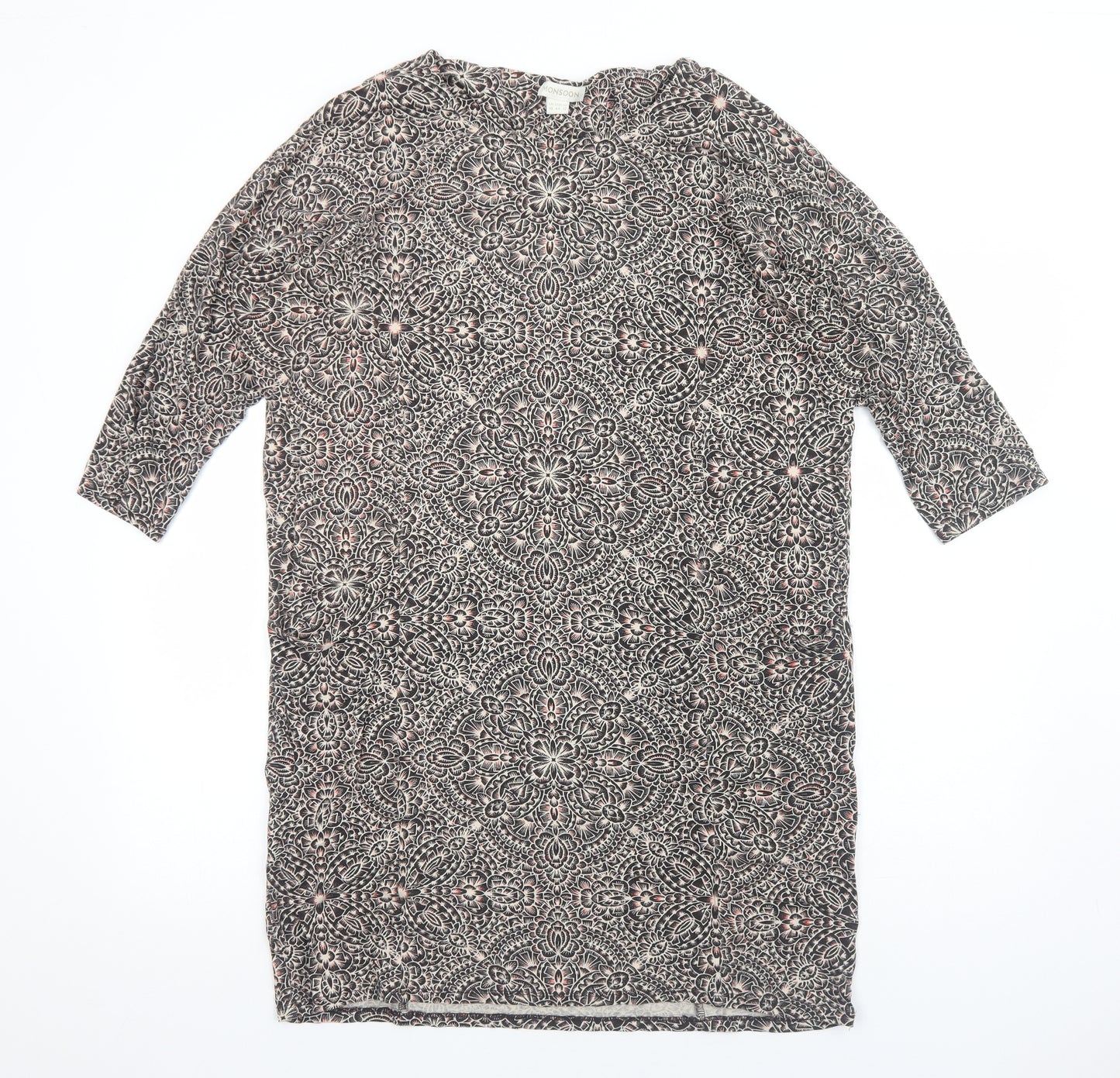 Monsoon Womens Grey Geometric Viscose Shift Size 14 Boat Neck Pullover