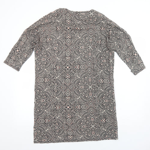 Monsoon Womens Grey Geometric Viscose Shift Size 14 Boat Neck Pullover